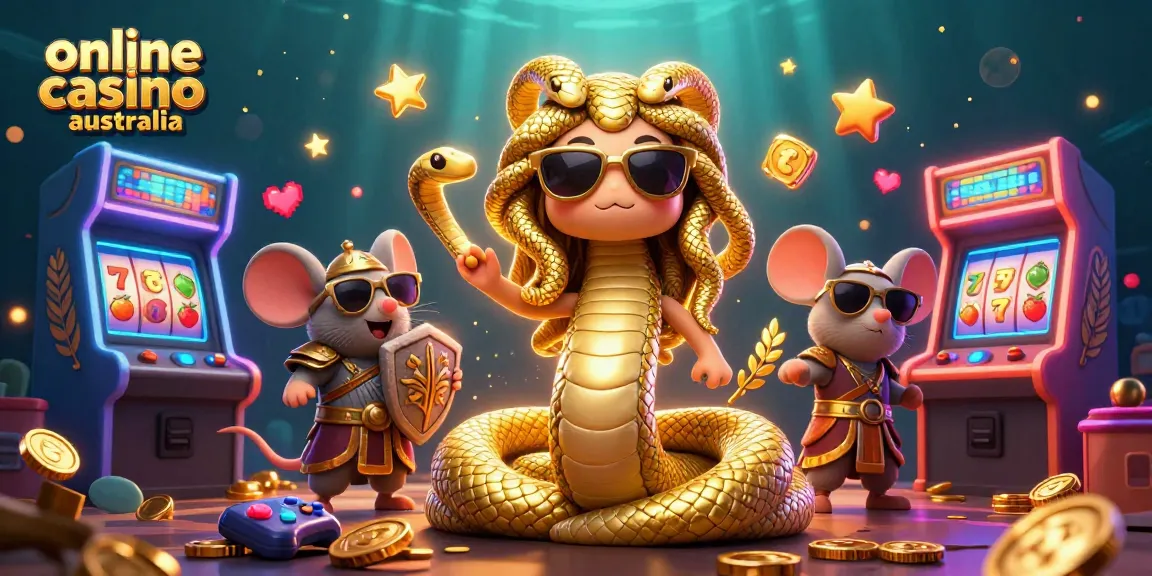 Experience the excitement of online casino Australia with vibrant Medusa and warrior characters in a dynamic gaming scene.