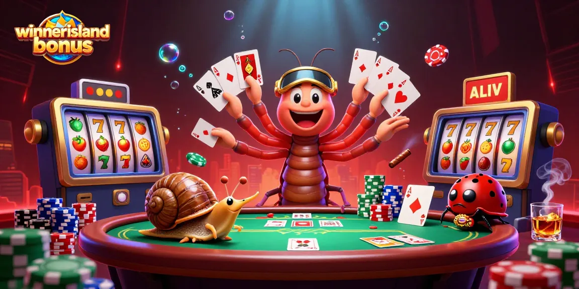 Experience the winnerisland bonus with vibrant casino artistry showcasing unique dealer character.