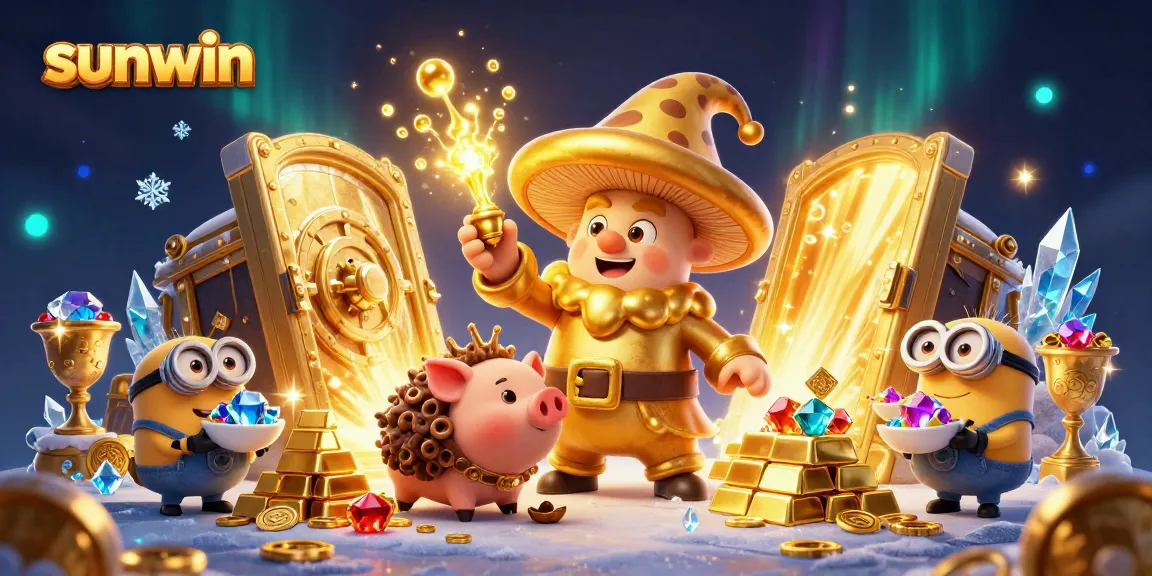 Experience immersive magic at Sunwin with a golden mushroom wizard and treasure.